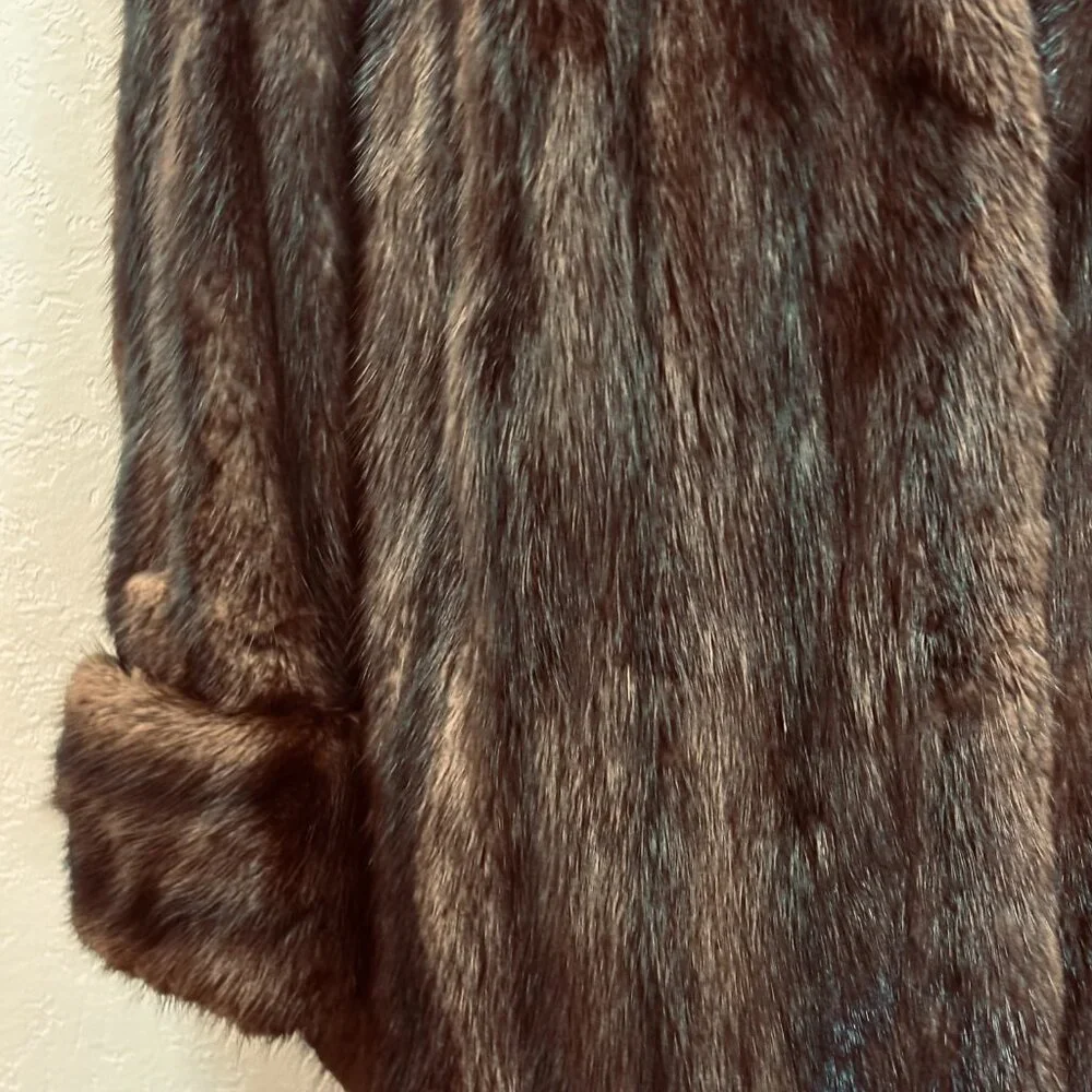 Vintage 60s mink coat Womens XL Real fur Pockets fully lined 1960s classic coat - Picture 4 of 9